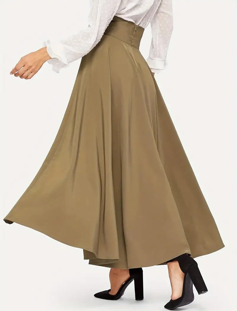 High-Waisted Tied A-Line Maxi Skirt