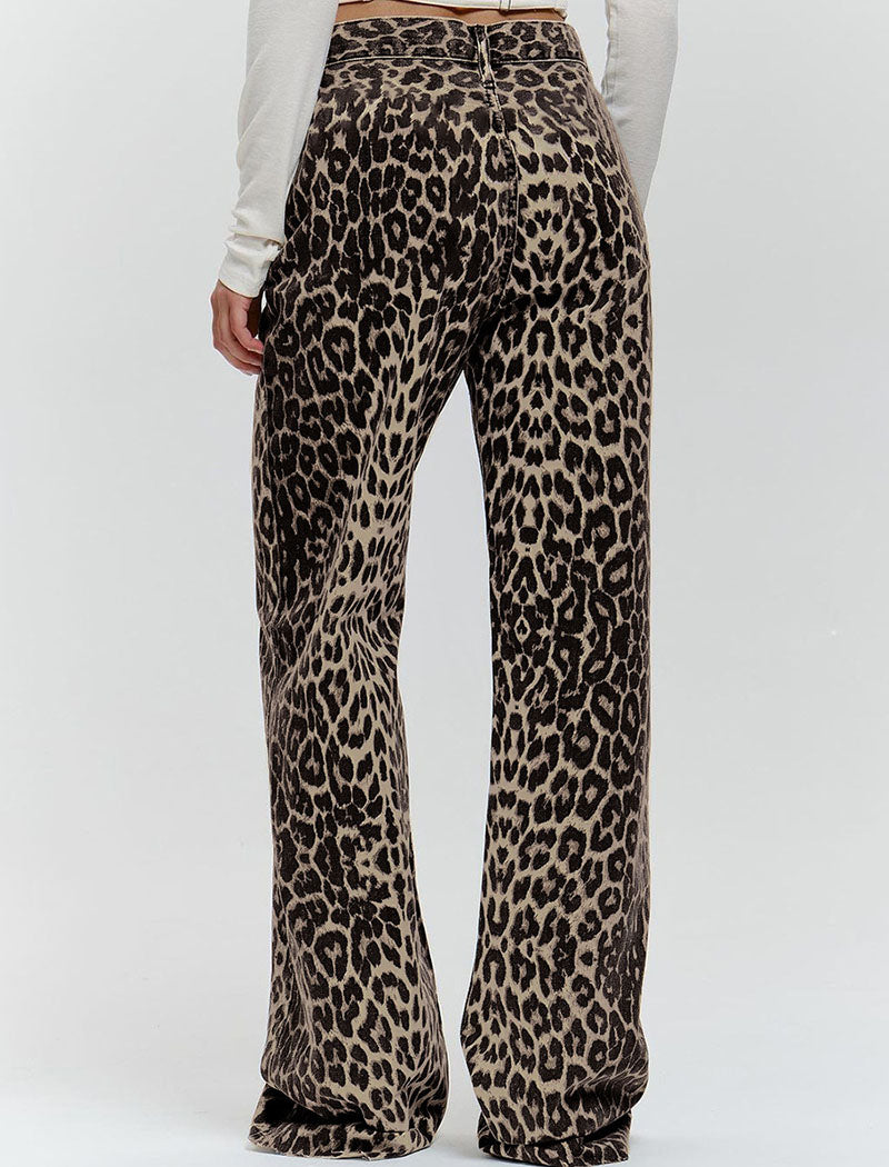 Leopard Print Flared Wide-Leg Pants