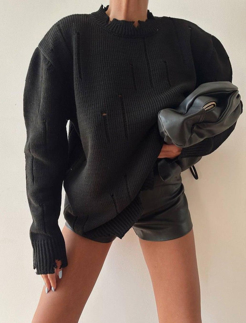 Distressed Knit Oversized Sweater