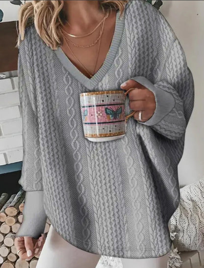 Oversized Cable-Knit V-Neck Sweater