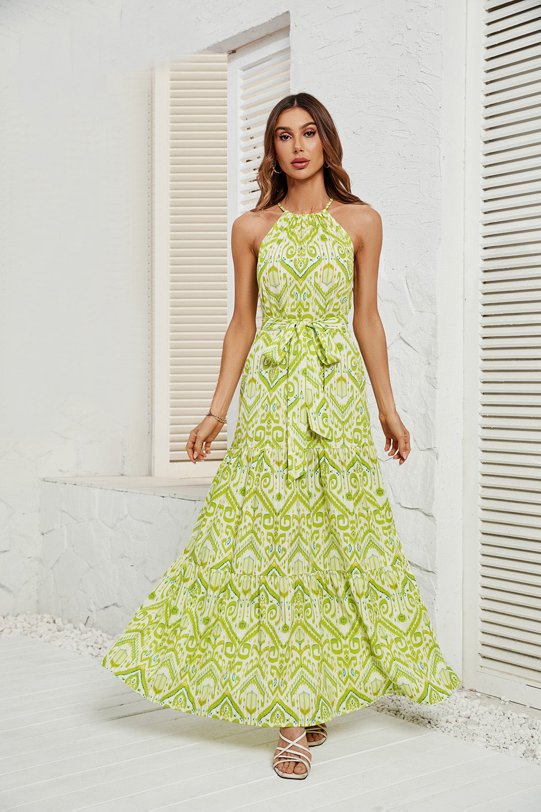 DVI407006D Halter Neck Printed Maxi Dress