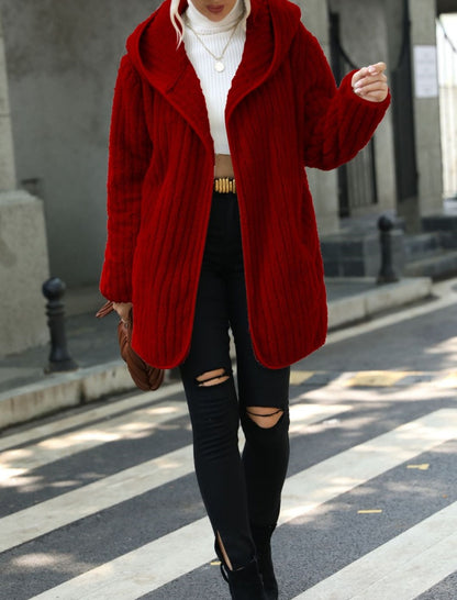 Ribbed Knit Open-Front Cardigan