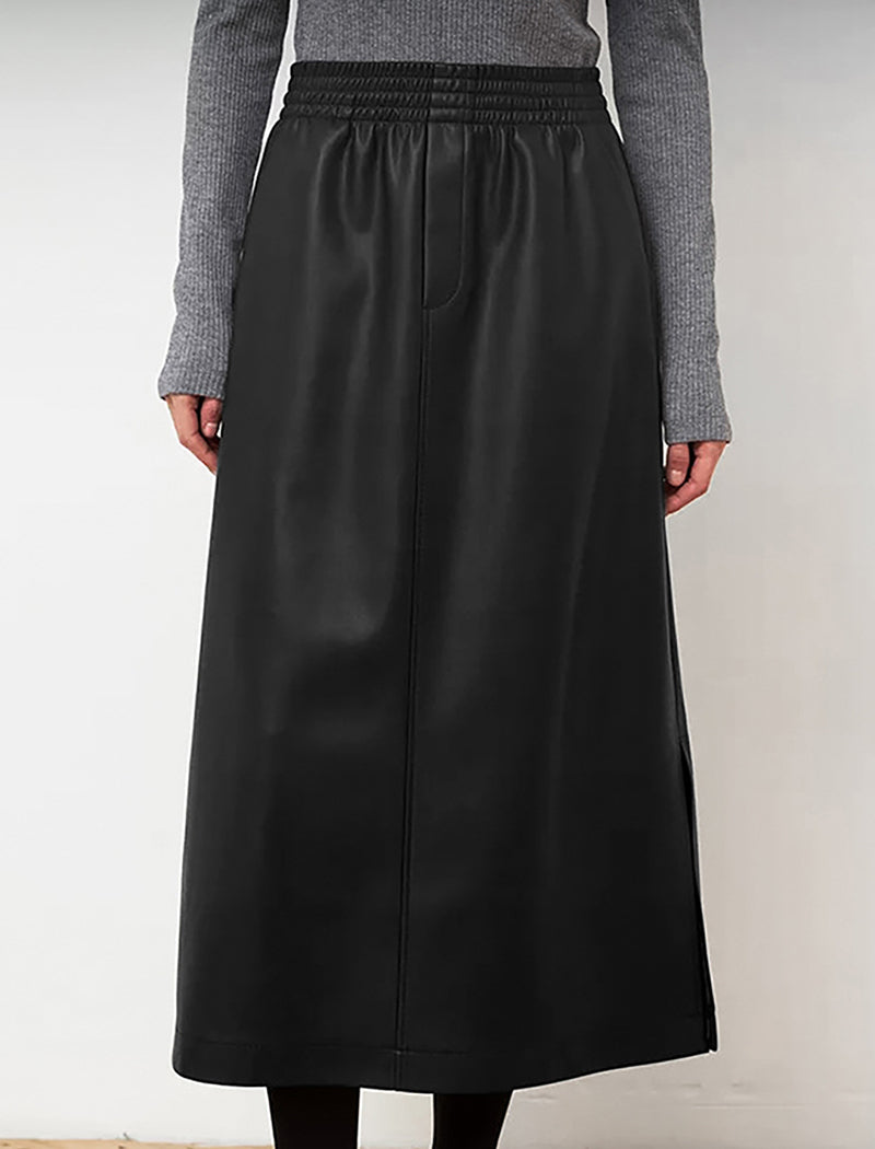 PU Leather Slit High-Waist Skirt