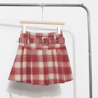 Plaid Belted Skirt