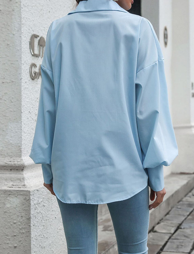 Oversized Lantern Sleeve Button-Up Shirt