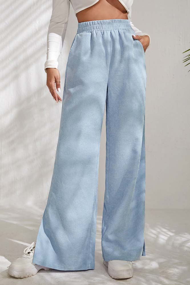 Wide-Leg High Waist Slit Pants