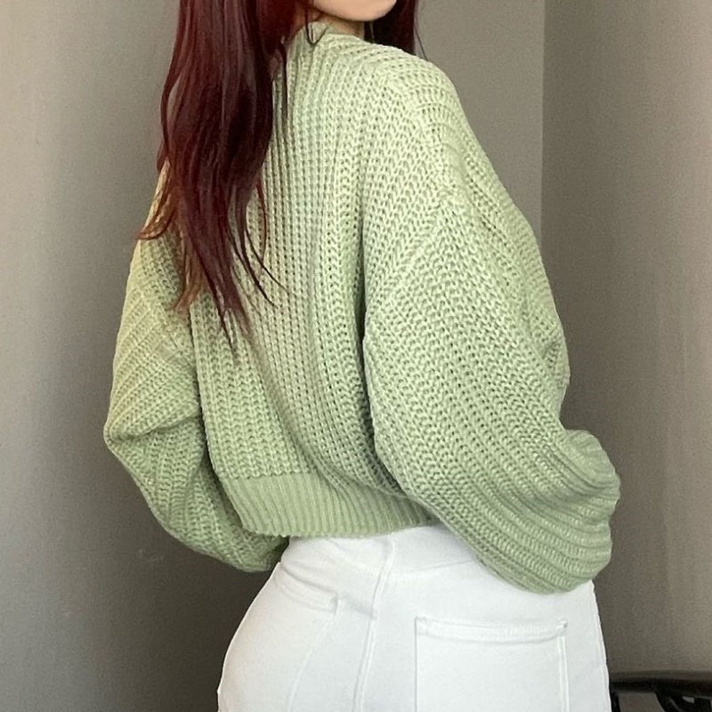 Waffle Knit Long-Sleeve Sweater