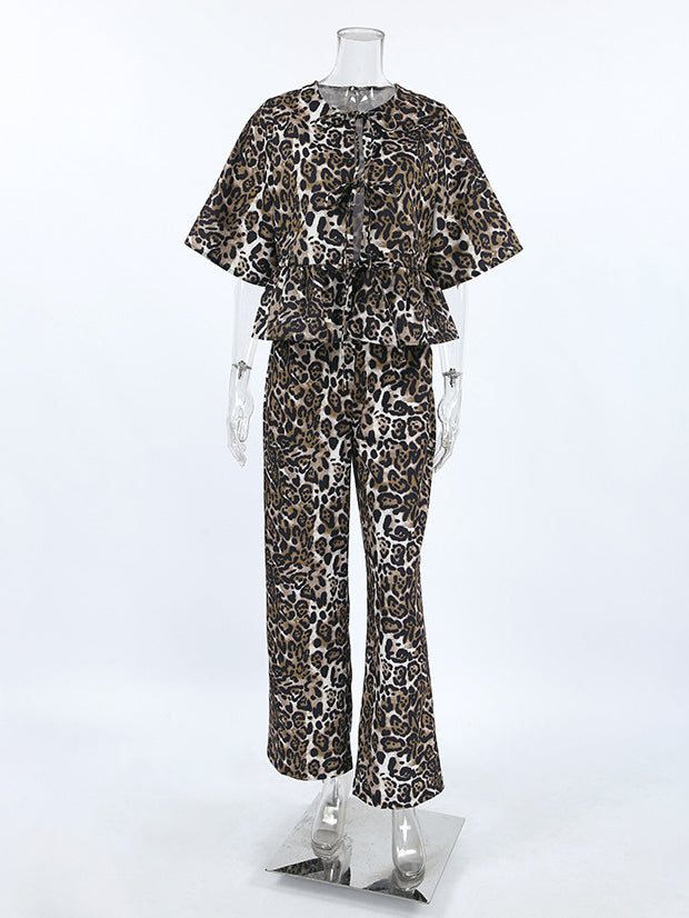 Leopard Print Top and Pants Set