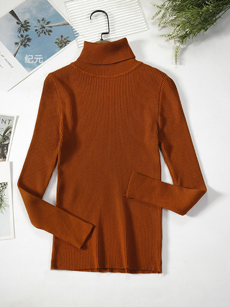 Ribbed Turtleneck Long-Sleeve Top