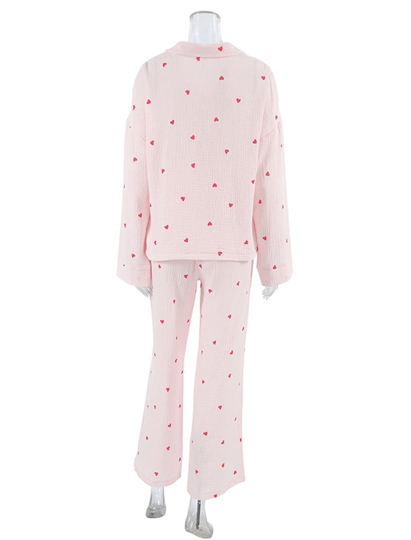 Heart Print Long Sleeve Pajama Set