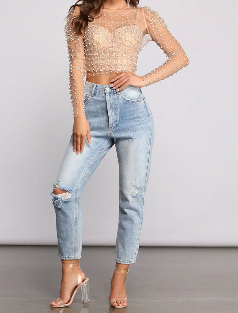 Sheer Embellished Mesh Top