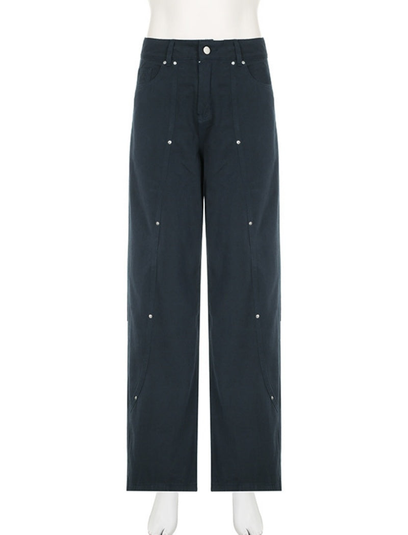 Wide-Leg Button Detail Pants