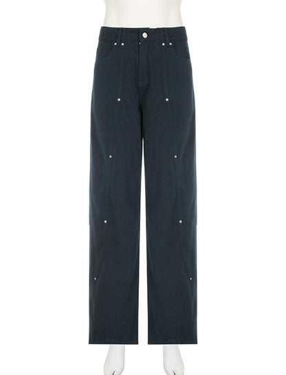 Wide-Leg Button Detail Pants