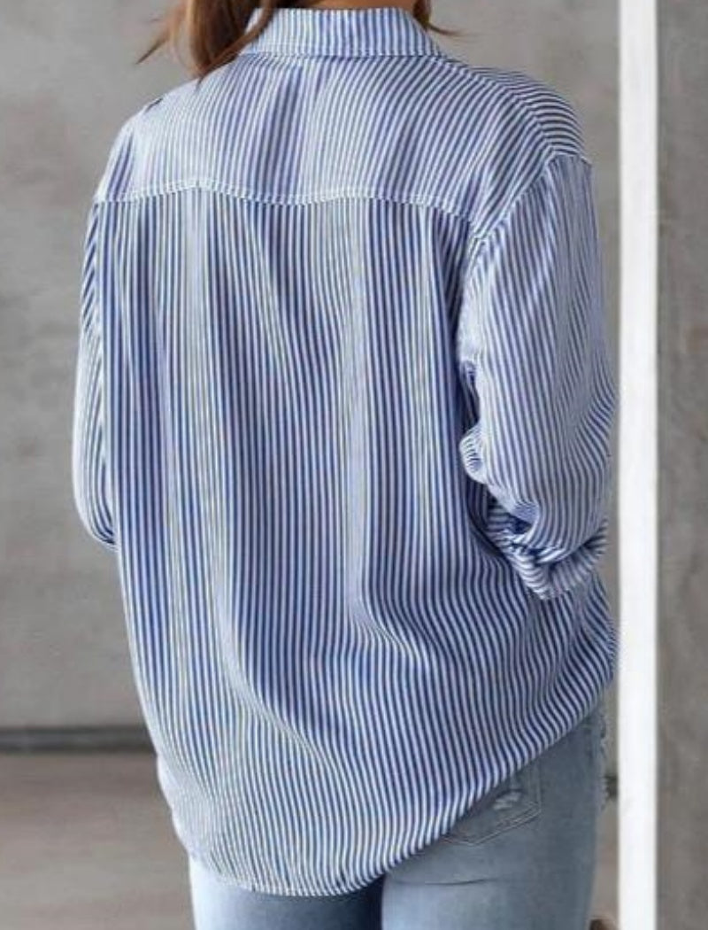 Button-Up Collared Striped Shirt