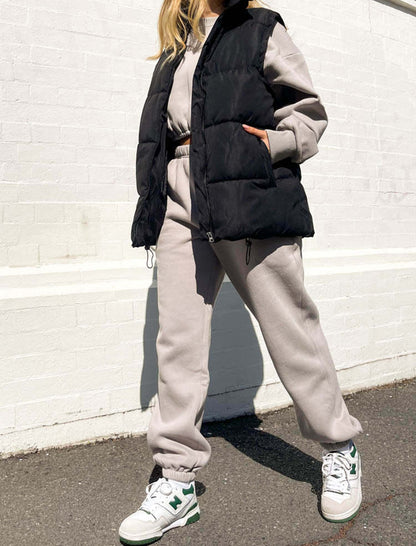 Zip-Up Puffer Cotton Drawstring Vest