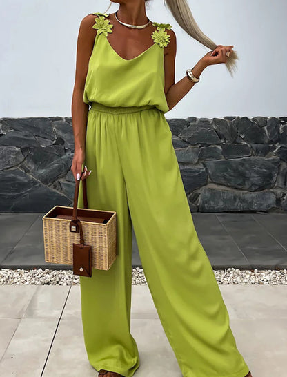 Floral Strap Jumpsuit with Wide Legs