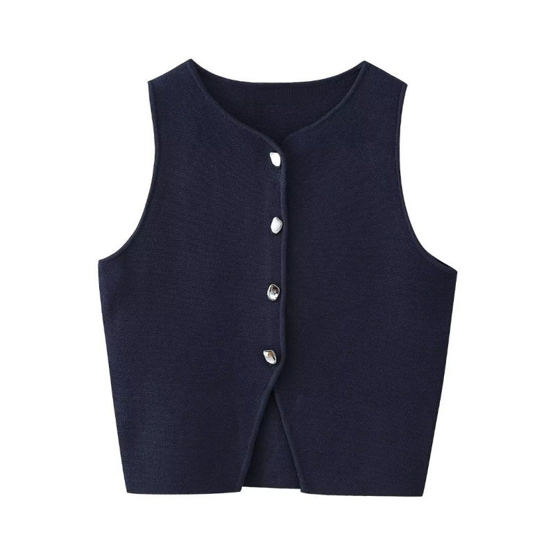 Sleeveless Button-Up Vest in Pastel Colors