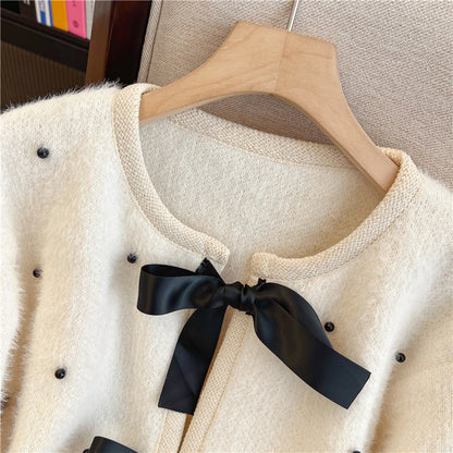 Pearl Embellished Cardigan with Bows