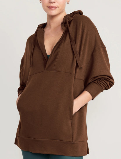 Relaxed Hoodie with V-Neckline Top