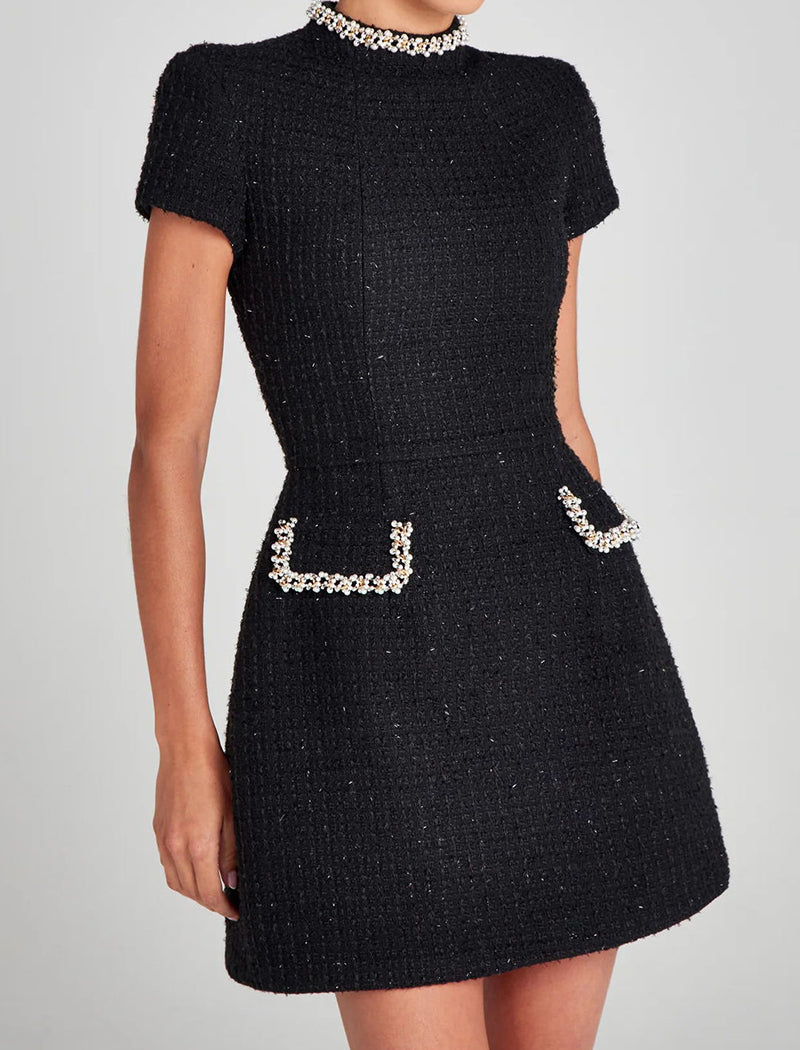 Round Neck Beaded Tweed Dress