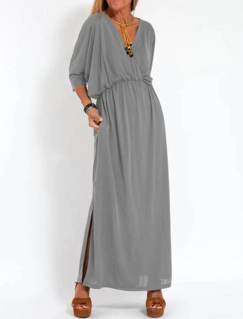 V-Neck Batwing Sleeve Maxi Dress with Pockets