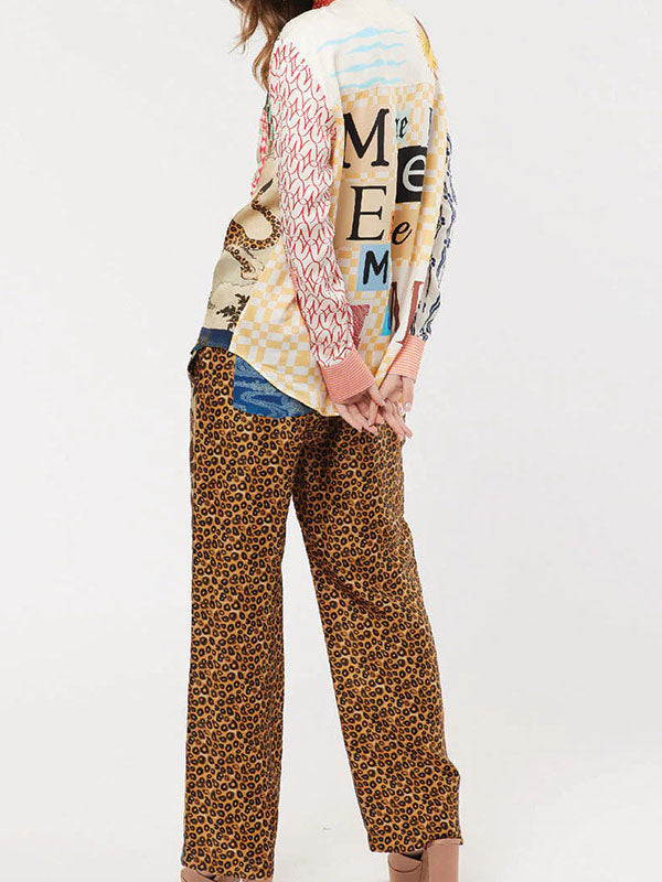 Graphic Button-Up Shirt and Wide-Leg Pants Set