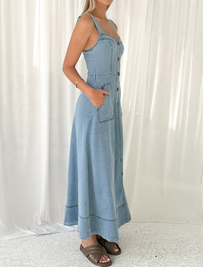 Buttoned Denim Maxi Dress