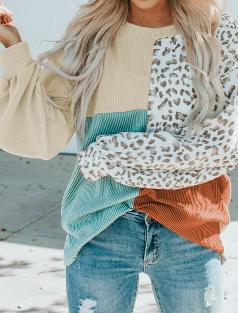 Color Block Leopard Patch Top