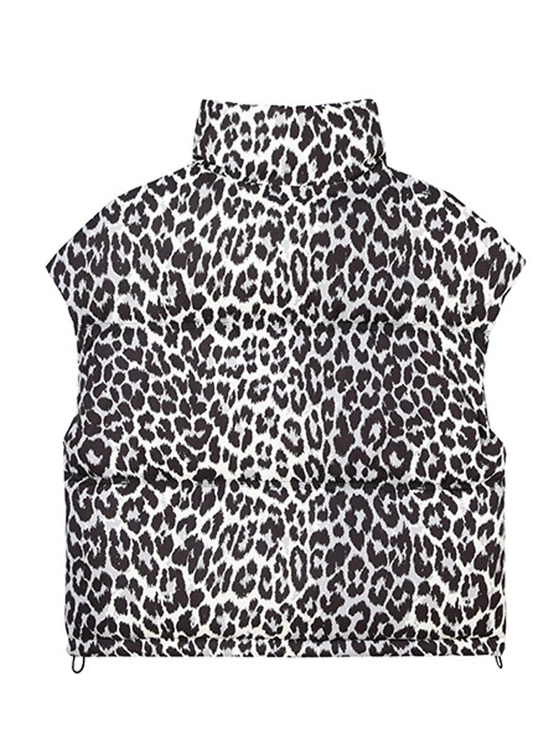 Sleeveless Leopard Print Puffer Vest
