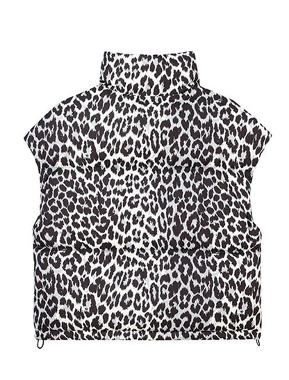 Sleeveless Leopard Print Puffer Vest
