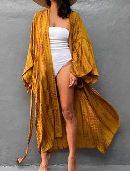 Tie-Dye Belted Kimono Dress