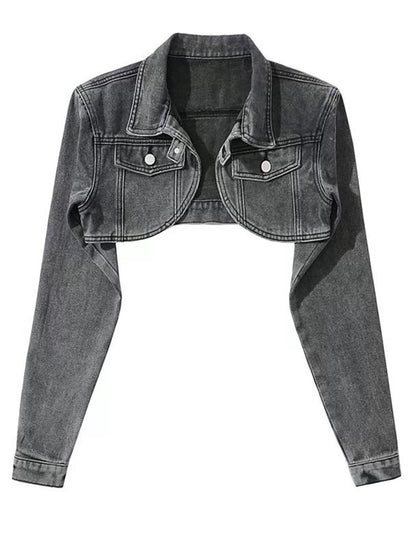 Cropped Button-Up Denim Bolero Jacket