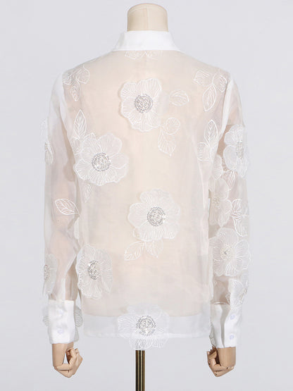 Sheer Floral Button-Up Shirt