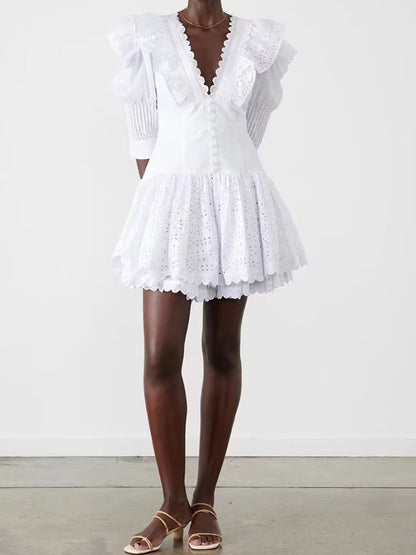 Ruffled Eyelet Mini Dress