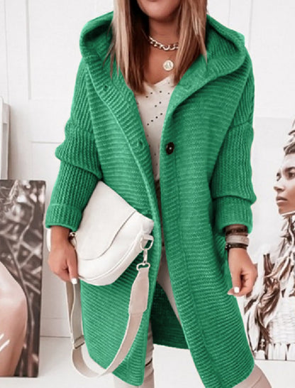 Oversized Button-Up Knit Hooded Cardigan