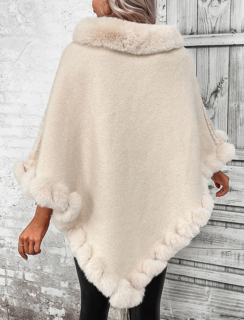 Chic Poncho with Faux Fur Trim