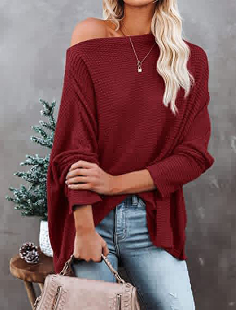 Knitted Waffle-Pattern Off-Shoulder Top