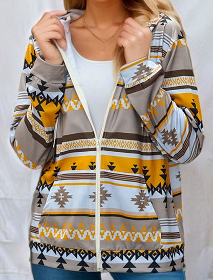 Graphic Printed Long Sleeve Zip-Up Hoodie
