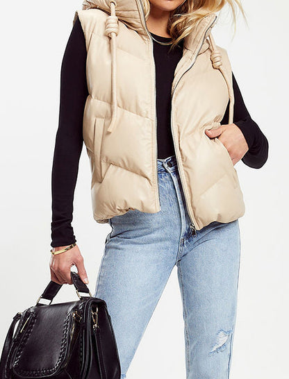 Sleeveless Puffer Vest with High Collar