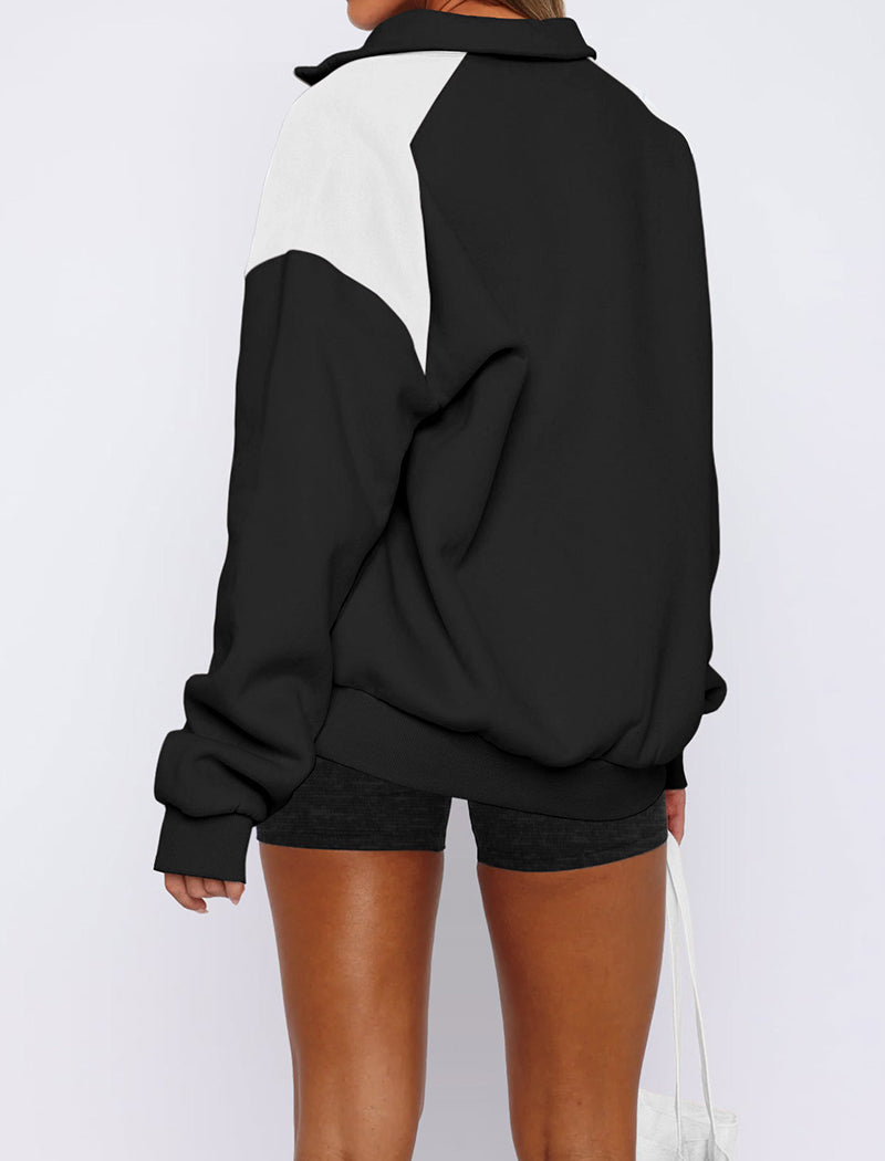 Half-Zip Oversized Top with Contrast Shoulders