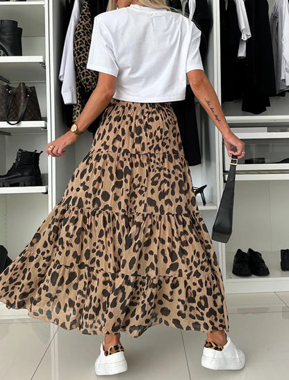 Leopard Print Flowy Maxi Skirt