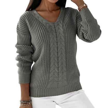 V-Neck Cable Knit Relaxed Sweater
