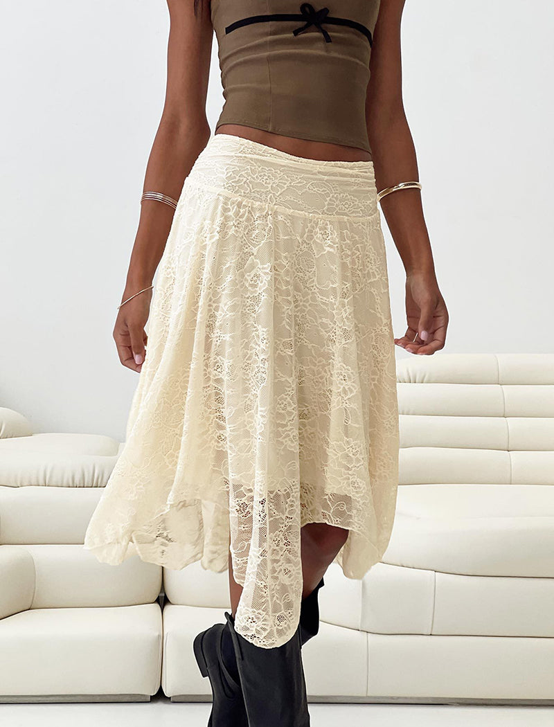 Layered Lace Hem Midi Skirt