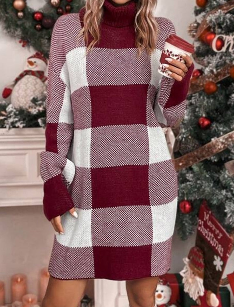 Plaid Color-block Sweater Dress