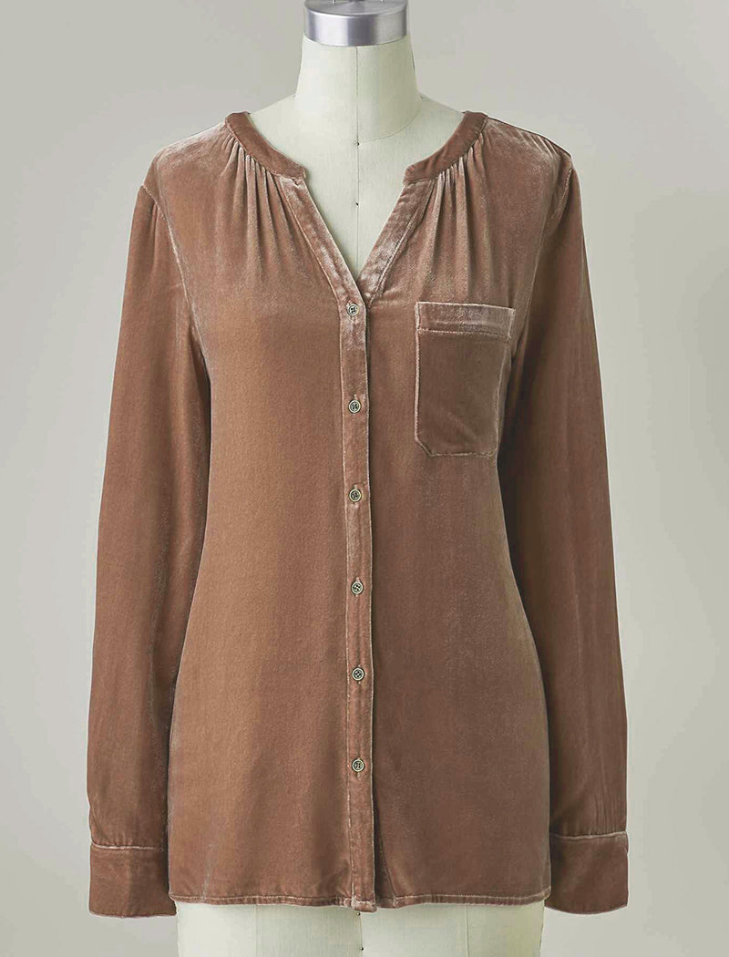 Button-Up Velvet Long Sleeve Shirt