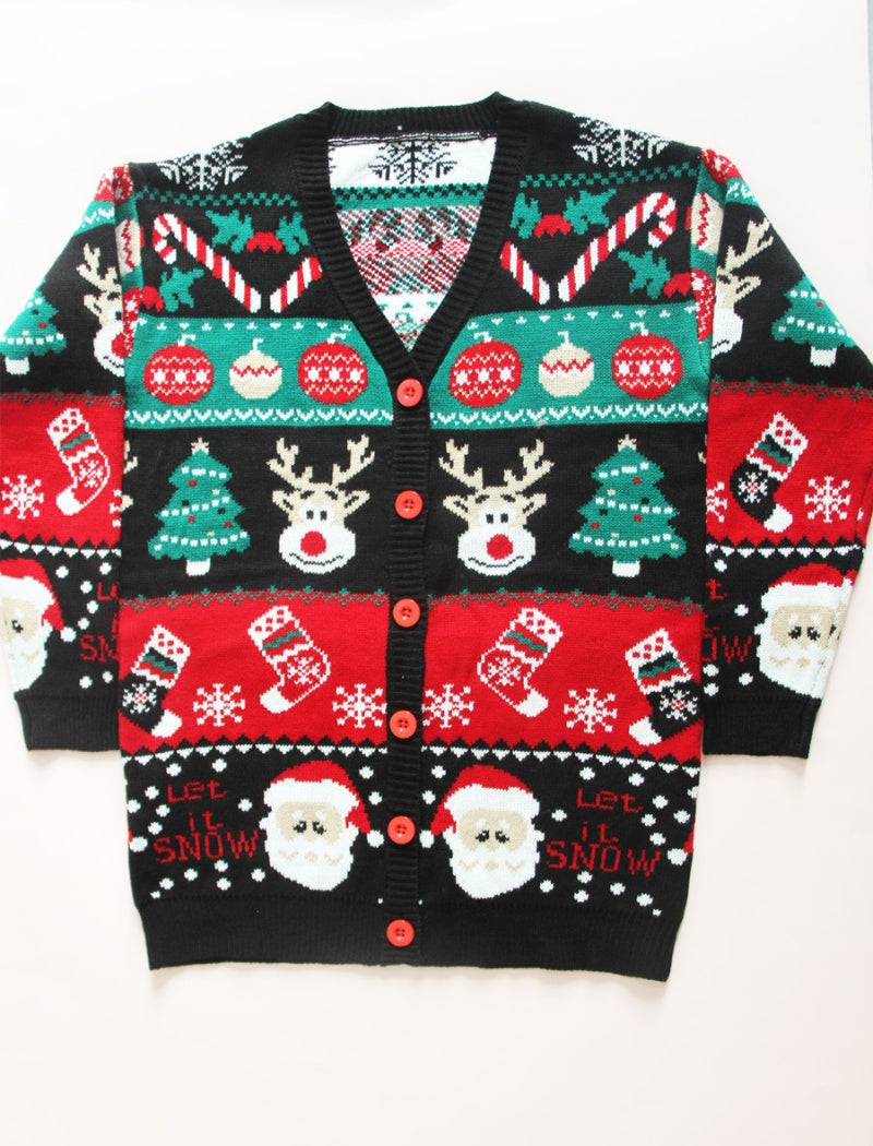 V-Neck Christmas Jacquard Cardigan