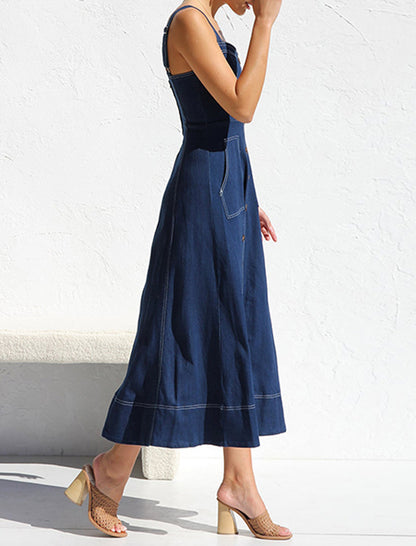 Button-Down Denim Tank Midi Dress