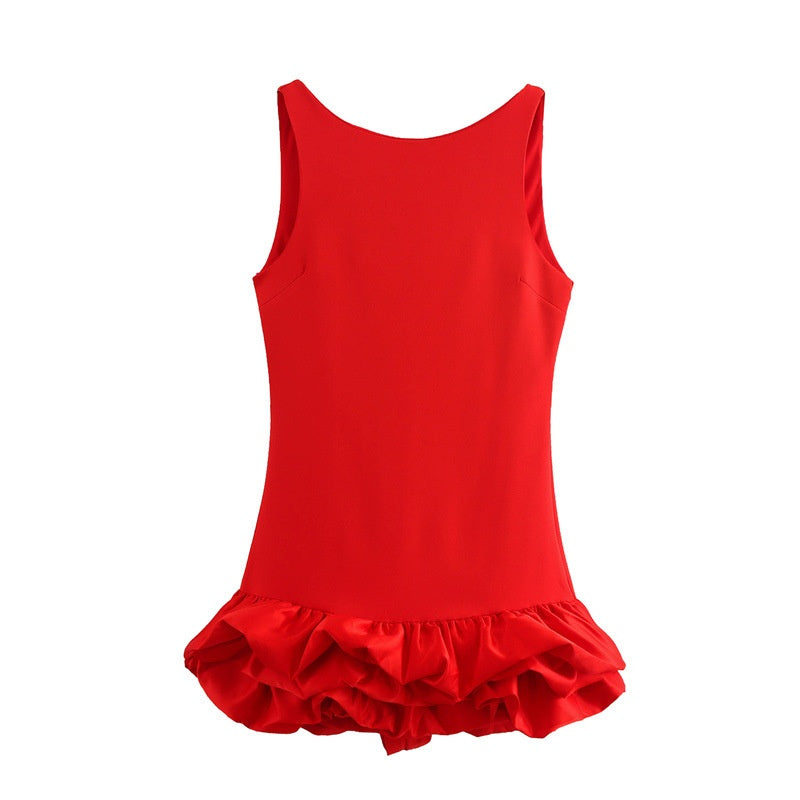 Ruffled Hem Sleeveless Mini Dress