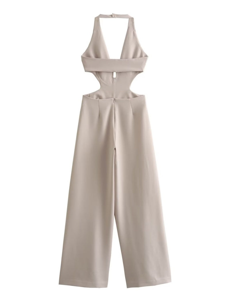 Halter Cutout Backless Wide-Leg Jumpsuit