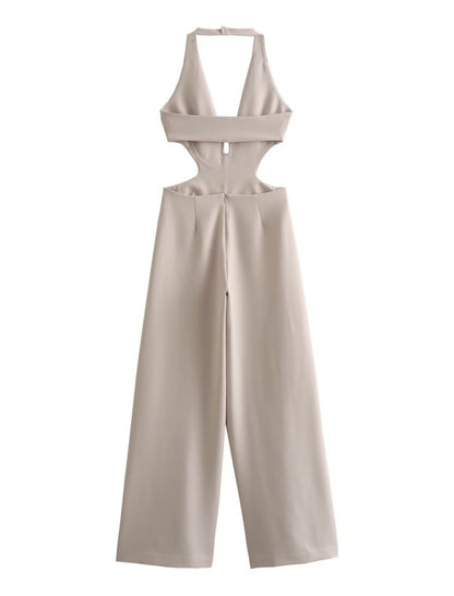 Halter Cutout Backless Wide-Leg Jumpsuit